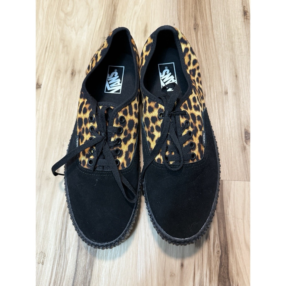 Vans Authentic Creeper Black/Leopard Suede Lace-Up Sneakers Men's Size 12